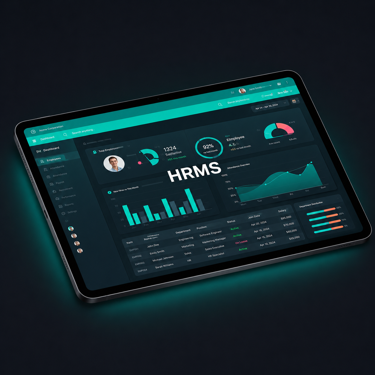 HRMS Dashboard on tablet